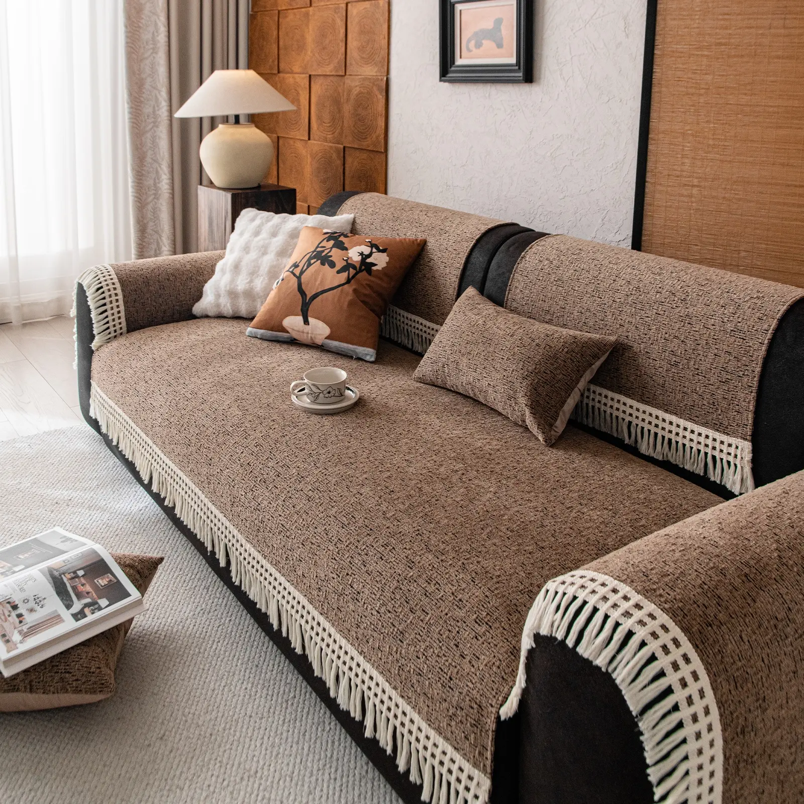 Laba Snowy Sofa Cushion, Modern Design, Thick Soft Chenille Fabric, Non-Slip Silicone Bottom, Detachable, Pet Friendly, Soft Sofa Protector, Dustproof Couch Protector, Washable Sofa Slipcover, Couch Slipcover