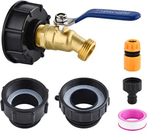 275-330 Gallon IBC Tote Tank Adapter,3-Size IBC Tote Hose Adapter, 2.44" Fine, 2 "Fine, and 2" Coarse Thread,3/4" Male NPT Inlet 3/4" Male GHT  Brass Hose Faucet Garden Hose Connector