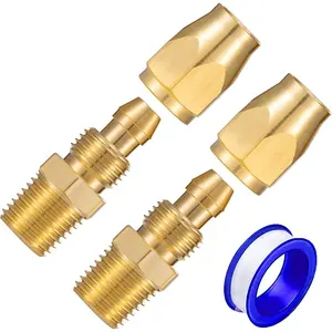 Premium Solid Brass 2PCS Pneumatics Reusable Replacement Fitting 1/4" Barb For 1/4-Inch ID Polyurethane Air Hose With 1/4" NPT Rigid Replacement