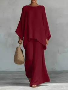 New Women's Simple Loose Fit Shirt and Wide Leg Pants Set, Comfortable Casual, Perfect for Daily Wear, Stylish and Trendy
