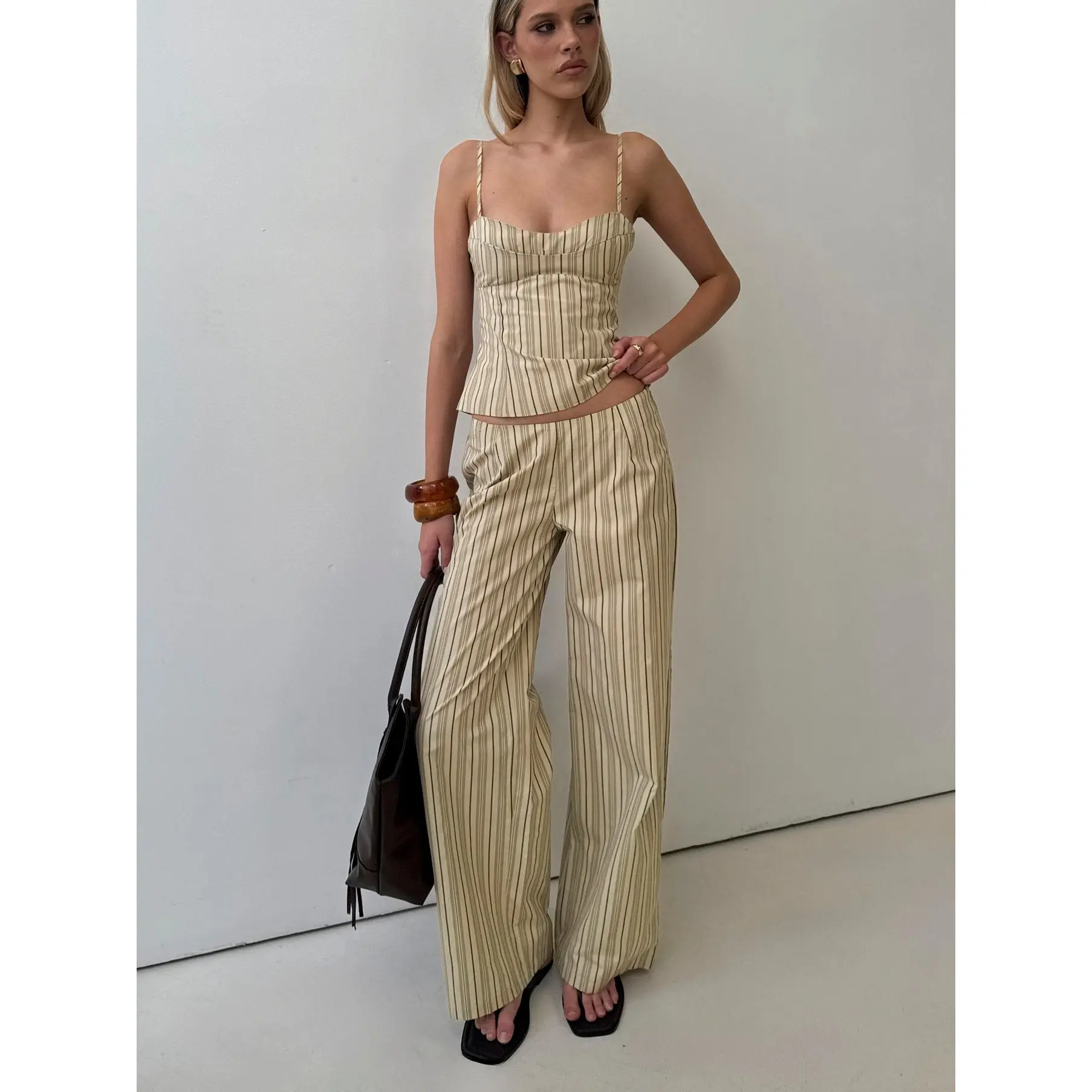 Kierstyn Corset Set Beige Stripe