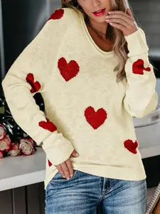 【 Plus Size】 Heart Print Sweater, Casual Long Sleeve Jumper for Daily Outdoor Wear, Women Plus Clothing for All Seasons