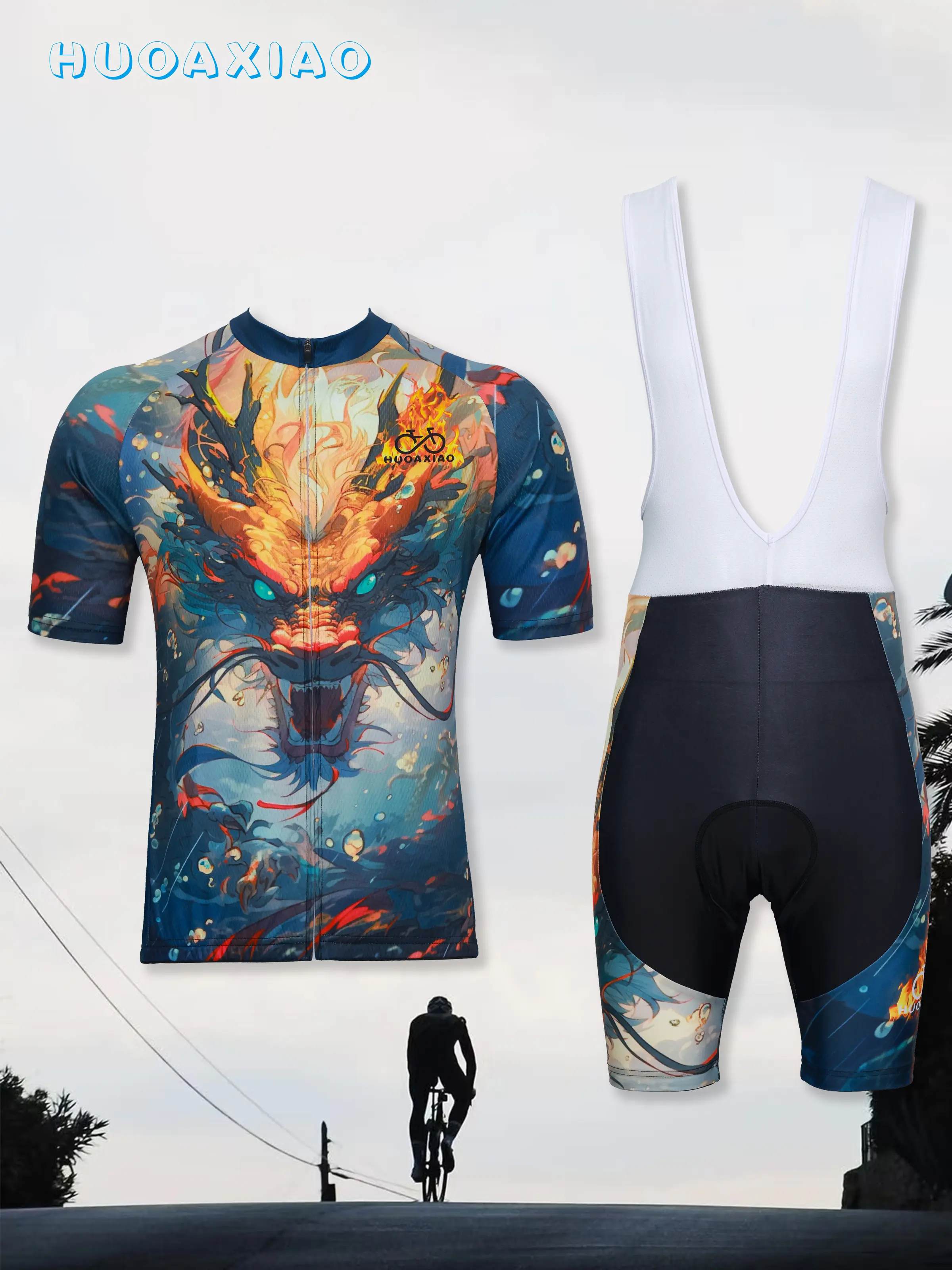 Men's quick drying cycling suit and padded shoulder shorts set - breathable, comfortable and fitted, suitable for road cycling, cycling shorts, short sleeves, sportswear
