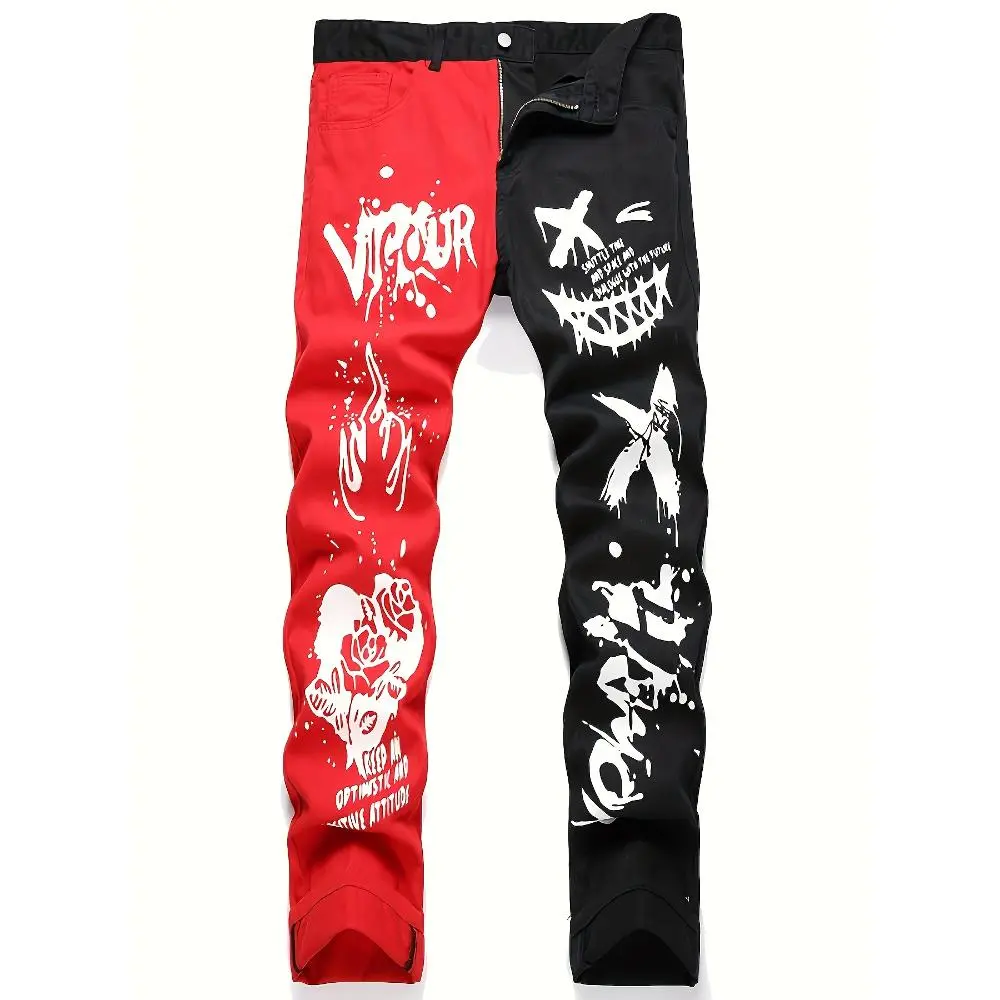 Men's Stitching Two-Tone Trend Colorful Slim-Fit Jeans