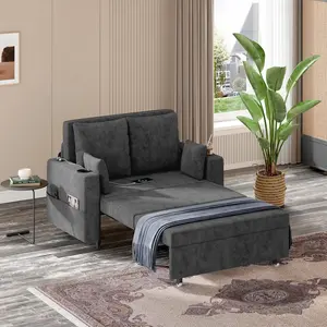 Garvee 3-in-1 Pull-Out Couch 56" Loveseat Sleeper Sofa Bed with Cup Holders and USB Charging, Ideal for Living Room, Bedroom, Apartment, Available in Grey or Black, Supports Up to 1000Lb