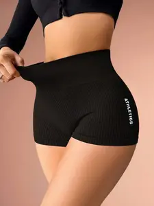 Women's Solid High Waist Gym Shorts, Breathable Comfortable High Stretch Yoga Shorts, Ladies Sportswear for Indoor and Outdoor Wear, Activewear