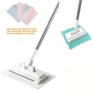 Snap Grip Mini Mop with Long Handle – Zero Touch Flat Mop for Wet & Dry Cleaning, Includes 1 Mop + 10 Disposable Mop Pads (Random Colors), Locking Head for Floors, Walls, Corners & Tight Gaps
