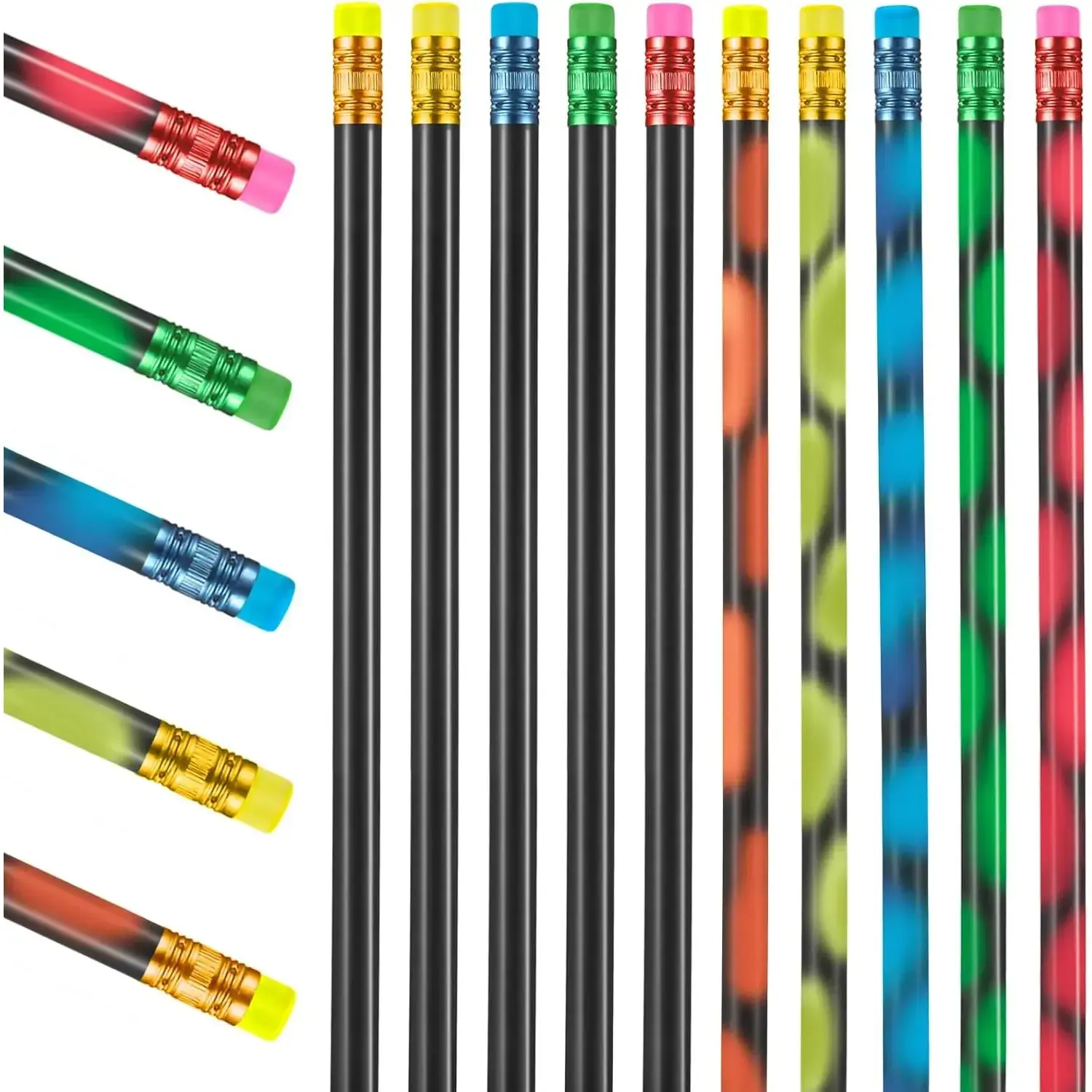 15-Piece Bulk Pack 2B Wooden Core Thermochromic Pencils with Erasers, Heat-Activated Color-Changing Temperature-Sensing Writing Tools, Gift Ideas for Engineers, Black Base Office Stationery