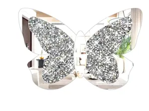 Butterfly Shaped Crystal Crushed Diamond Silver Mirror For Home Living Room Kitchen Hallway Bedroom  Decor Sparkly Decorative Luxury Wall Art Mirrored Hanging Glam Rooms Elegant Decoration