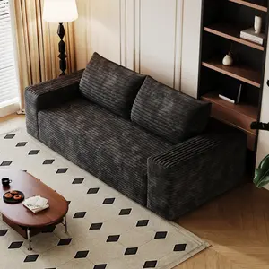 3 Setaser Sofa, Corduroy Fabric, Deep Seat Couches, 71 inch Comfy Loveseat Sofa, No Assembly, 1pcs for Living room, Bedroom,Conference room ,Apartment, Black