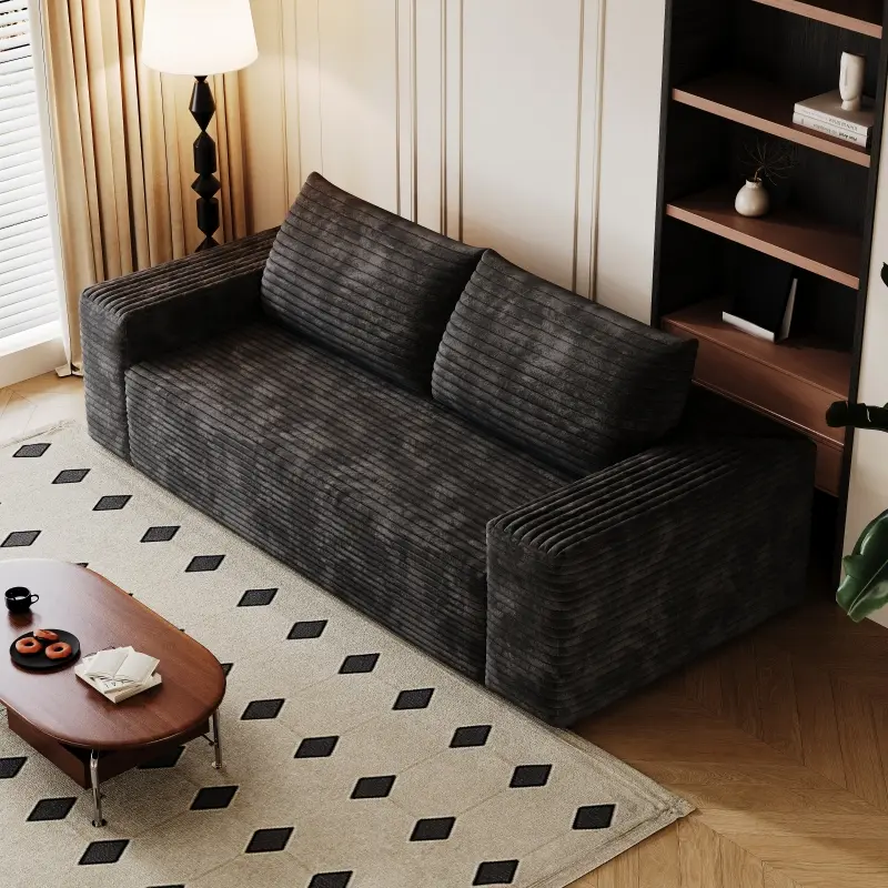 3 Setaser Sofa, Corduroy Fabric, Deep Seat Couches, 71 inch Comfy Loveseat Sofa, No Assembly, 1pcs for Living room, Bedroom,Conference room ,Apartment, Black