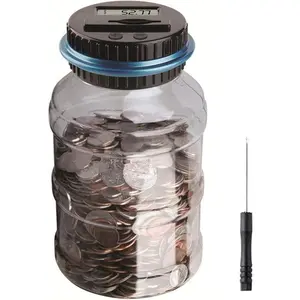 Large Piggy Banks for Adults, Digital Counting Money Jar, 1.8L Capacity Coin Counter Machine with LCD Counter, Change Jars for Saving for Boys, Designed for All US Coins (Blue)