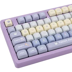 Cute Bunny Purple PBT Keycaps 136 Keys Dye Sublimation XOA Profile Full Set Compatible with Cherry MX Switches ANSI Layout Mechanical Keyboards gaming stuff gaming accessories