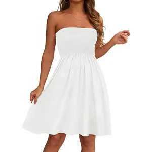 Summer Dresses for Women Strapless Casual Beach Cover Ups Tube Top Sundress