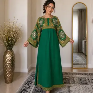 Elegant AfghanMaxi Dress Embroidered Sleeves