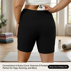Women's Plus Size High-Waisted Swimming Shorts - Stretchy Quick-Dry Bathing Suit Bottoms with Pockets, Flattering Coverage for Beach, Pool, Swimming Shorts Women