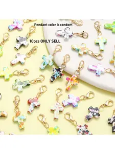 10Pcs Multi Color Faith Cross Turquoise Resin Pendants DIY Keychain Keyring Craft Making Accessories Jewelry Findings