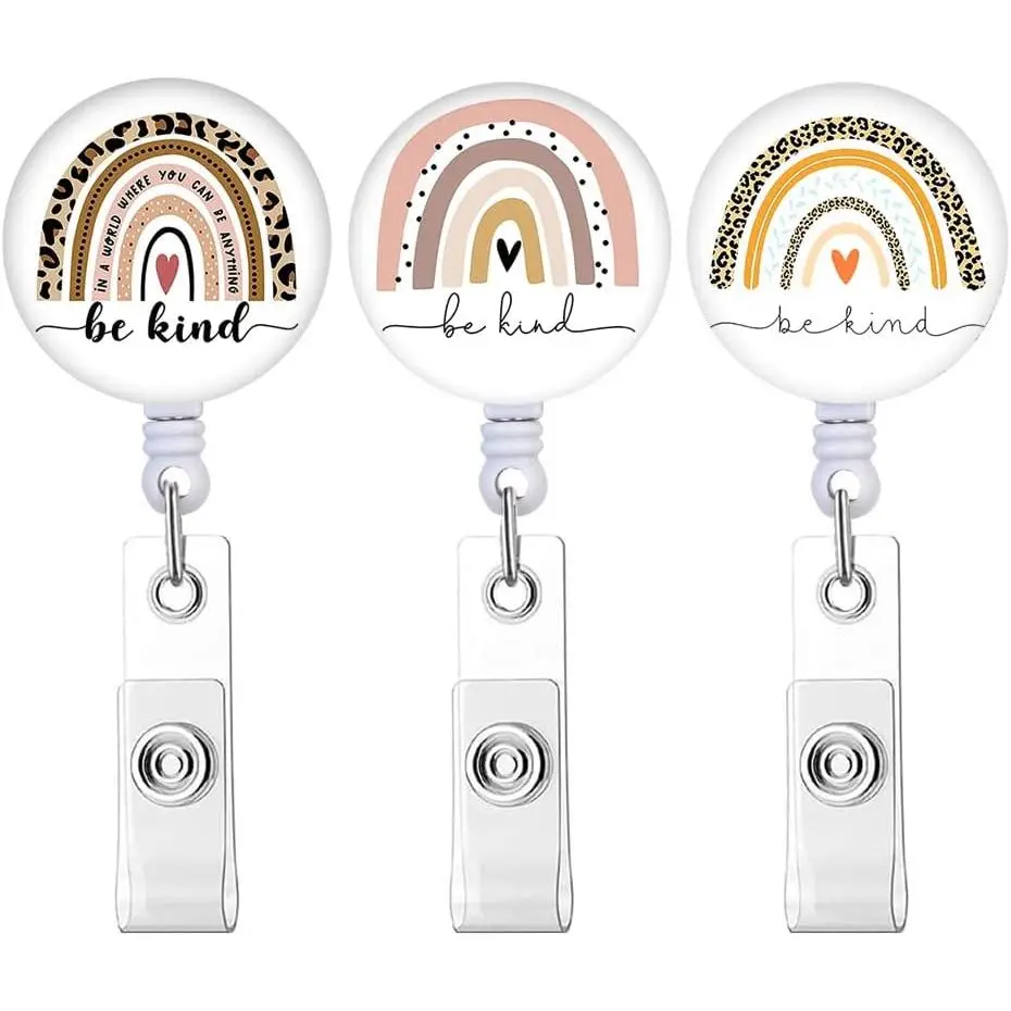 Retractable Badge Reel Clips 3 Pack, Name tag Holders for Office Worker   with  Clip Cute Badge Clip  ID Name Card Holders(Rainbow)