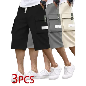 Men’s 3-Piece Shorts Set (Gray/Black/Khaki) — Angled Pockets — Versatile Casual Wear — Suitable for Everyday Use — Multi-Pocket Design with Side Cargo Pockets, Tagging Design