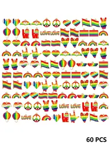 60 Rainbow Pendants Enamel Jewelry Making Supplies, Pride Theme Charms for Bracelets Necklaces Earrings