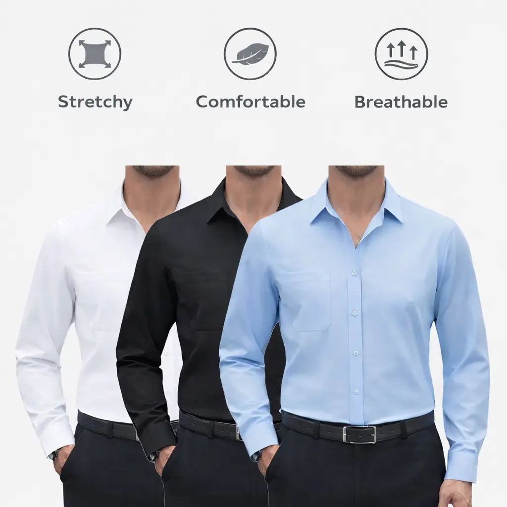 3-Pack AMZPURE Men's Dress Shirts 4-way Stretch Long Sleeve Collared Solid Wedding Dating Button Down Shirts Business Casual Breathable Outfits Menswear,back to school,back to school shopping sohochic style