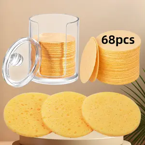 68pcs Compressed Cellulose Facial Sponges, Reusable Cosmetic Makeup Remover Pads, Biodegradable Face Cleansing Sponges, Exfoliating, Skincare