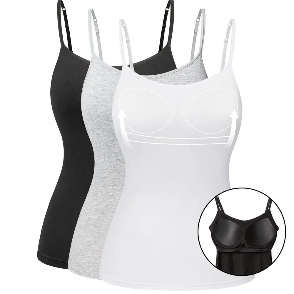 Women's Basic Viscose Camisole with Built-in Shelf Bra, Breathable Scoop Neck Tank Top with Adjustable Straps for Casual Layering,back to school,back to school shopping, Tank Tops, Spandex