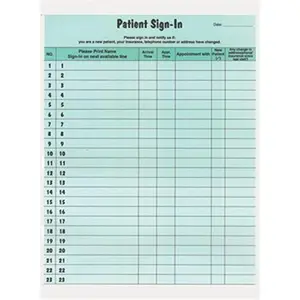 212 MAIN Tabbies Patient Sign-In Label Form, Green, Confidential, HIPAA-Safe, Letter Size, Numbered Sheets