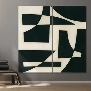 "Onyx Cutout" Oversized 72"x 36" Frameless Free-Floating Reverse Printed Tempered Art Glass Panels Set