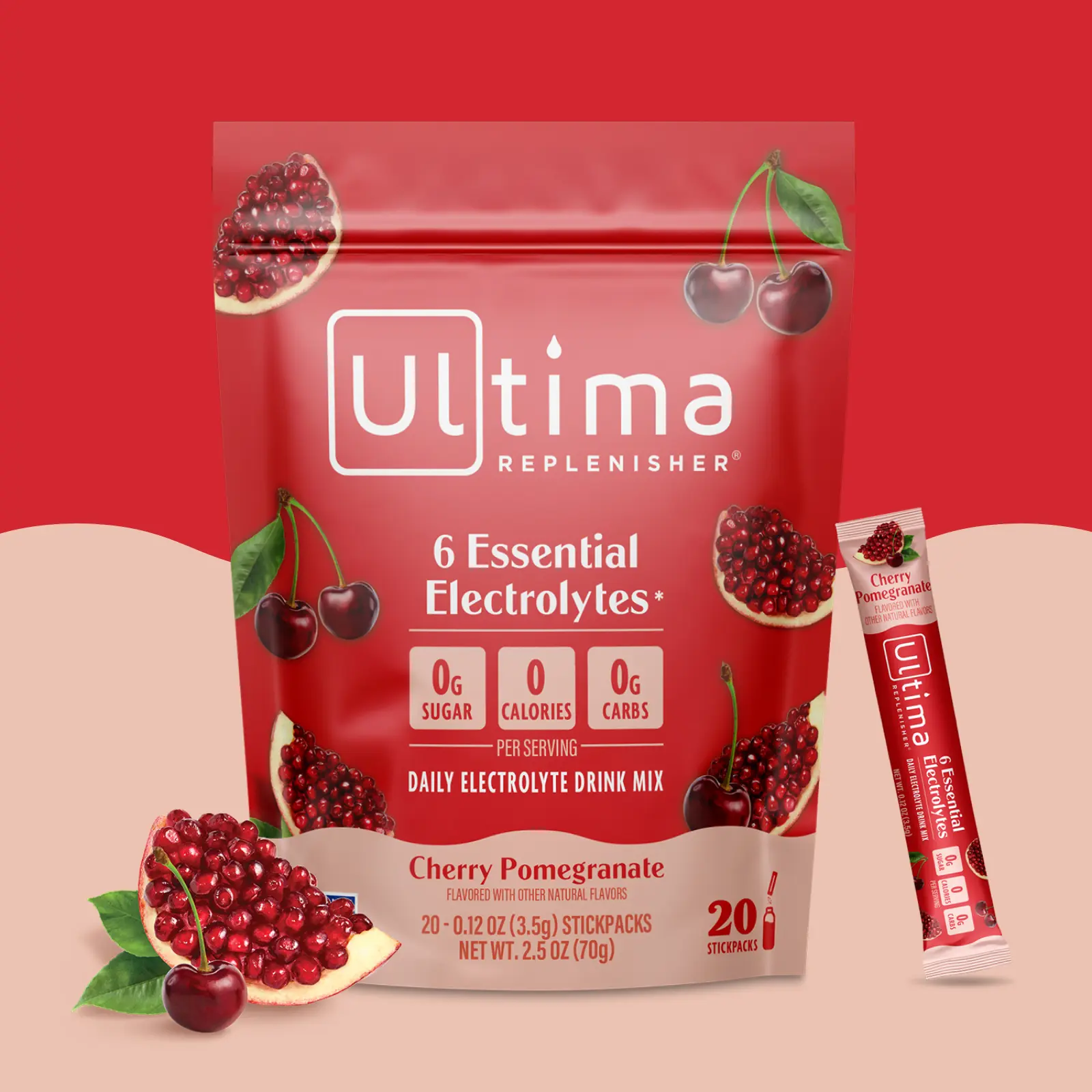 Ultima Replenisher Cherry Pomegranate Daily Electrolyte Drink Mix – 20 Sugar-Free Hydration Packets with 6 Key Electrolytes, Vitamin C & Zinc – Vegan, Keto & Non-GMO