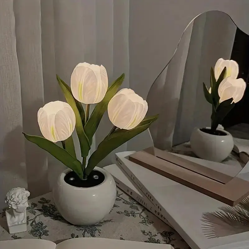 Tulip Light LED Simulated Tulip Night Lamp, Illuminated Night Light, Flower Design Lamp, USB Powered, Atmosphere Lighting, Vase Table Lamp Decor, Home Living Room Desktop Decoration, Christmas Halloween Holiday Gift