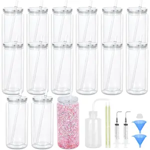 15 Pack  Snow Globe Tumbler, 20 Oz Pre Drilled Double Wall Snow Globe Supplies Kit, Plastic Snowglobe Tumbler DIY Kit Including Cups and DIY Tools
