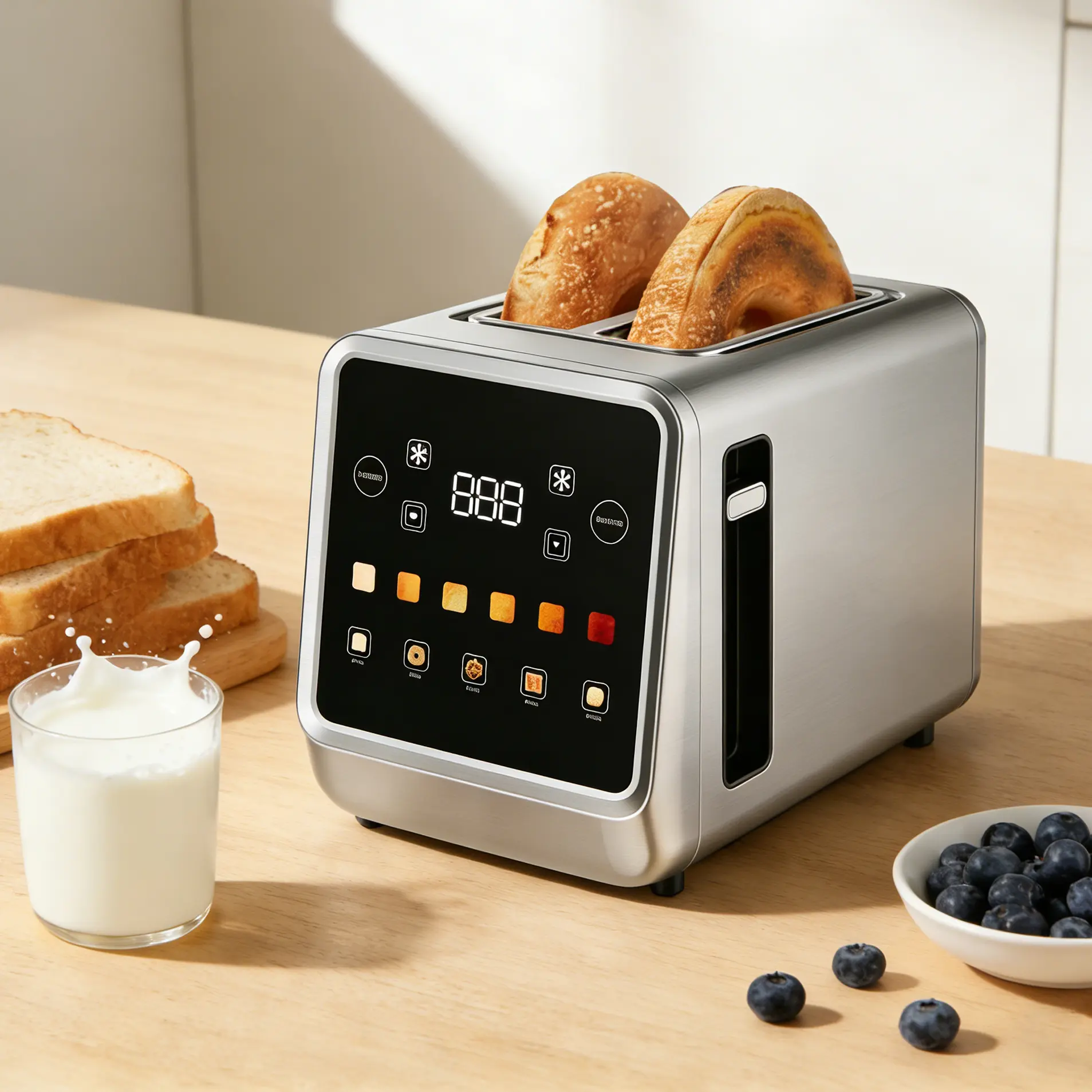 Toaster Touch Screen 2 Slice Stainless Steel Digital Timer 6 Bread Types 6 Shade Settings Extra Wide Slots Bagel Cancel Defrost Functions Home Cooking Gift Bread Baking Machines