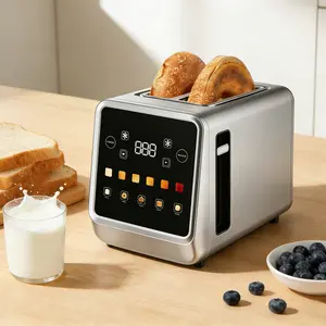 Toaster Touch Screen 2 Slice Stainless Steel Digital Timer 6 Bread Types 6 Shade Settings Extra Wide Slots Bagel Cancel Defrost Functions Home Cooking Gift