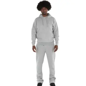 Gray Stacked Flare Sweatsuit - Comfortable Hooded Sweatshirt & Matching Pants Set for Men
