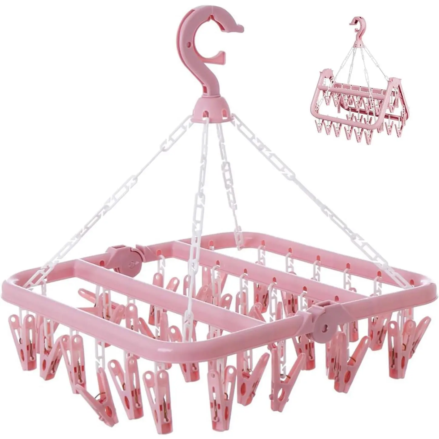 Multi-Clip Rack Hanger with 32 Organizer Clips, Foldable Hangers & Pegs, 360° Rotatable Hook, Clothes Rail for Socks, Baby Clothes (Home Organizers Supplies)