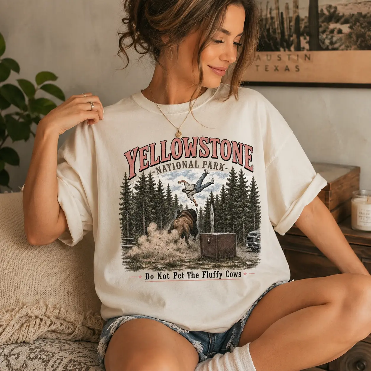 Do Not Pet the Fluffy Cows Shirt, Funny Bison Yellowstone National Park Tee, Wildlife Graphic T-Shirt, Camping Hiking Gift, Nature Lover Shirt