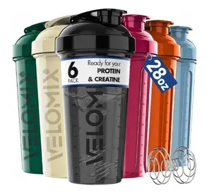 Velvet 6 Pack Shaker Cups for Protein Shakes 28 oz - Leak Proof, Shaker Bottle for Pre & Post Workout, Ready for Your Protein & Creatine Needs