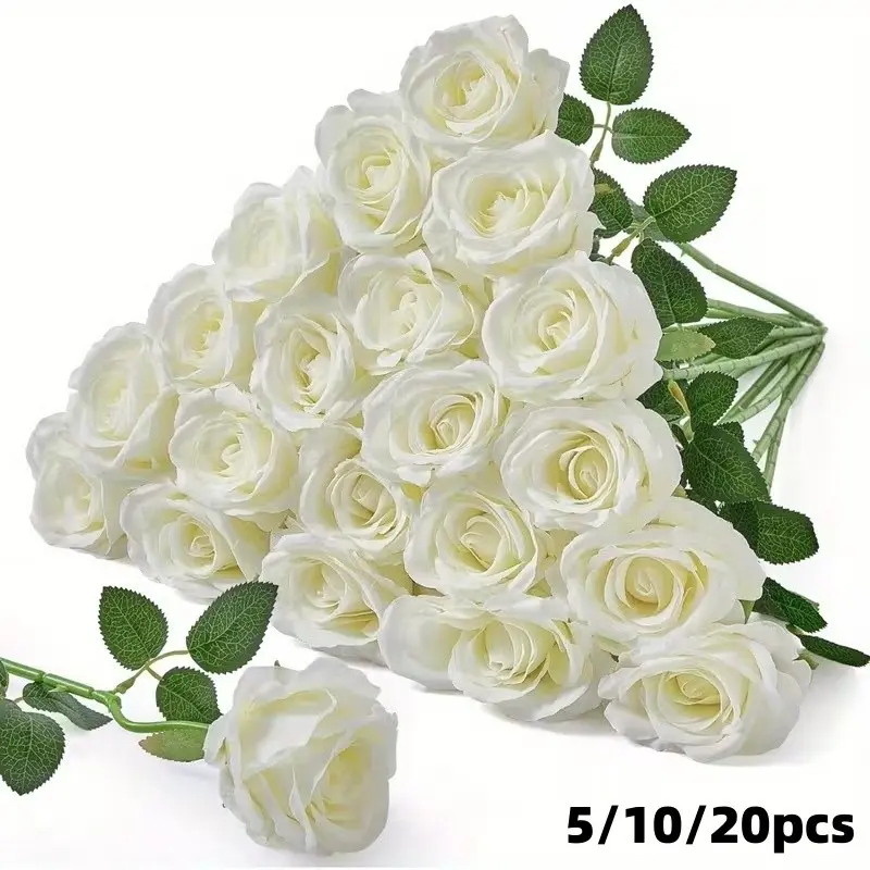 5/10/20pcs Artificial Rose Flowers, Decorative Flowers, Long Stem Silk Roses, DIY Wedding Bouquets, Home Decor, Halloween, Christmas, Summer Decoration，Multiple colored rose flowers.