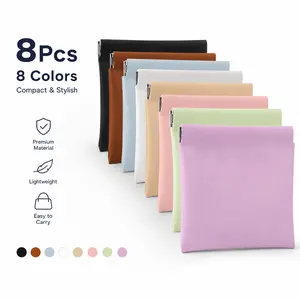 8 Pack Snap Closure Organizer Pouches – Small Leather Pockets for Purse, Mini Makeup Bag for Cosmetics, Headphones, Jewelry, Lipstick – Cute & Portable