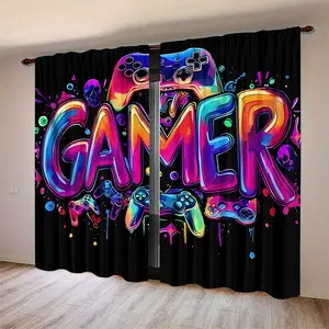 2-piece game controller curtains, durable semi-transparent polyester washable curtains, suitable for bedrooms/living rooms/study rooms, ideal for home decoration, Window curtain
