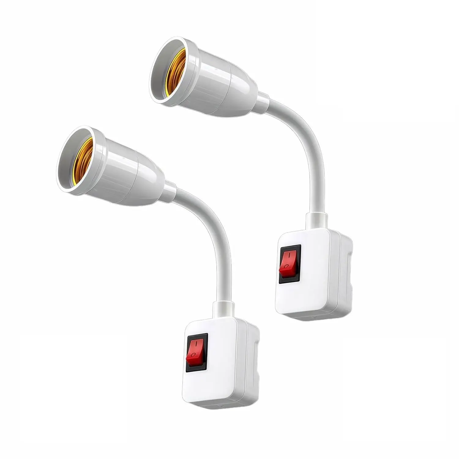 2-Pack E26/E27 Socket Extension with On/Off Switch, 360° Fully Flexible Neck Plug-in Light Socket Adapter, No Wiring Needed,Flame Retardant PC,for Bedroom,Night Light,Garage,Closet,and Bulb Camera