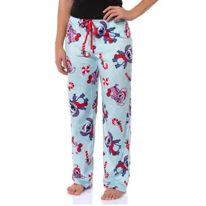 Stitch Pajama Pants Disney Lilo & Stitch Christmas Stitch & Angel Elastic Adult Sleep PJ Loungewear Men Women