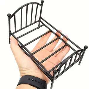 1:12 Scale Miniature Wrought Iron Vintage Bed - Realistic Metal Dollhouse Furniture for DIY Displays, Durable Collector Gift for Ages 14+, Doll Accessories Gift