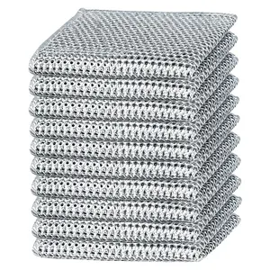10 Counts Dishwashing Rags，Multipurpose Non-Scratch Wire Dishcloths for Wet and Dry Use, Reusable Wire Cleaning Cloths for Kitchen, Sinks, and Pans Silver Removable, Washable & More