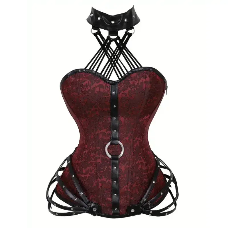 [Steel Corset] Gothic Corset - Strapless, 11 Steel, Side Zipper Fitted Shapewear for Halloween Punk Style outfits Clothes Black Floral Womenswear Costumes Cosplay Costume Cosplayer