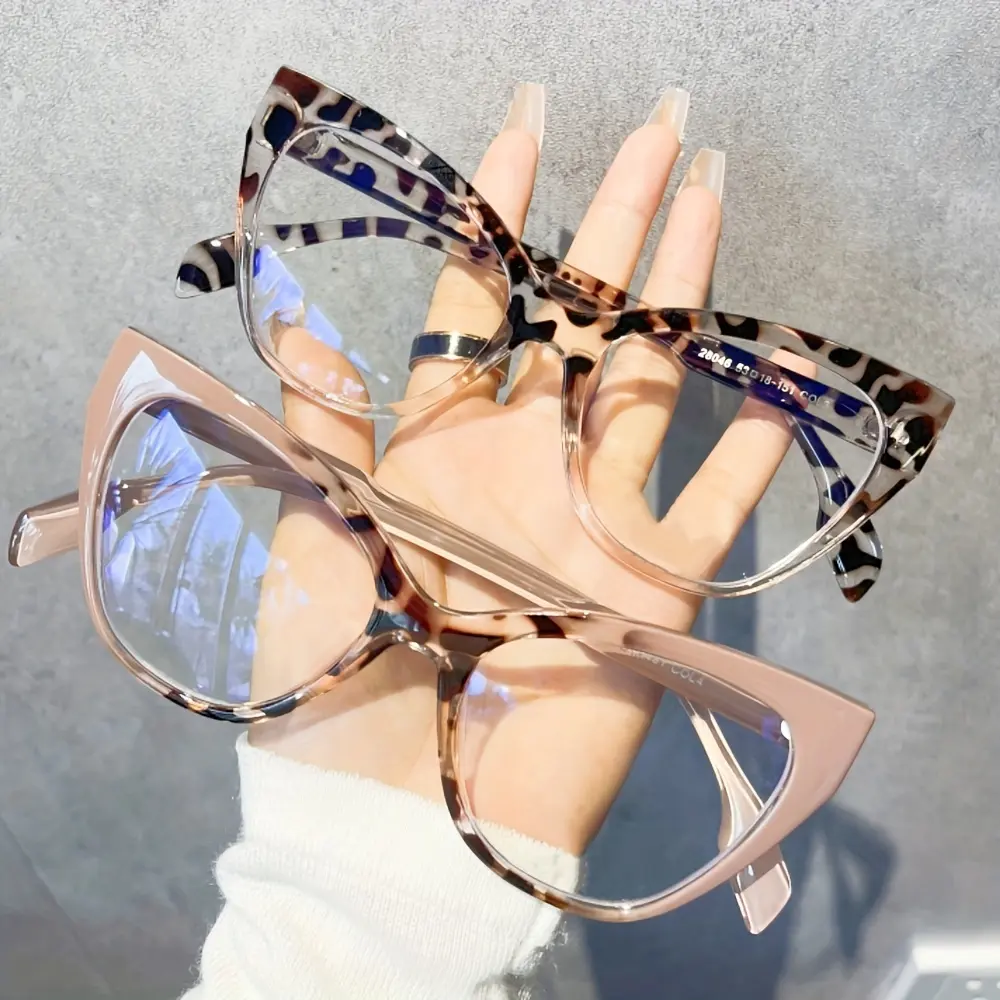Women's Retro Cat Eye Fashion Frames - Lightweight Full-Frame PC Blue-Tinted Non-Prescription Glasses, Unisex Patchwork Design with Tassel Detail, Daily Wear Eyewear Accessory