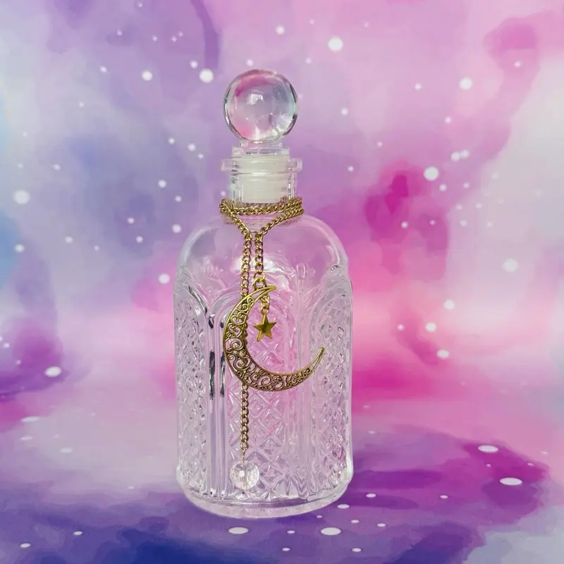Celestial Lunar Glass Decanter – Decorative Moon Bottle for Home & Altar Decor Gift Set - includes Spell Ritual Cards & Clear Quartz Stone with *Free* Moon Magic Bundle Printables