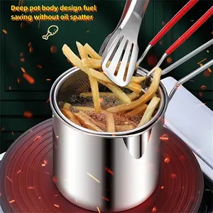 Stainless Steel Cookware Set with Fry Basket and Glass Lid, Oil Frying Pot, Noodle Cooking Pot, Spaghetti Pot, Durable Kitchen Essentials, Cookware Pots