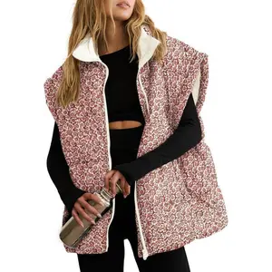 NewWomens Floral Oversized Puffer Vest Cap Sleeve Winter Warm Puffy Quilted Jackets Coat Can be used with a raincoat